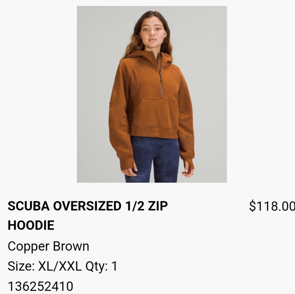 Lululemon Scuba Oversized 1/2 Zip Hoodie Copper Brown XL/XXL